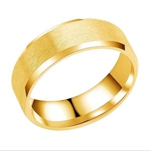🆕 Mens Golden Ring Wedding Ring Band 8mm Double Slant Slanted Edge Brushed